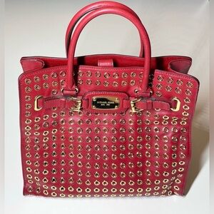 Michael Kors Women’s Leather Large Shoulder Tote Bag with Gold Studs